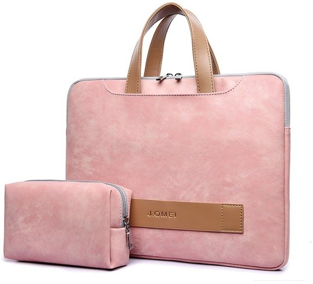 Luxe Laptophoes Leatherlook met Tasje voor Oplader en Muis | 13 inch | Roze | Laptop Accessoires